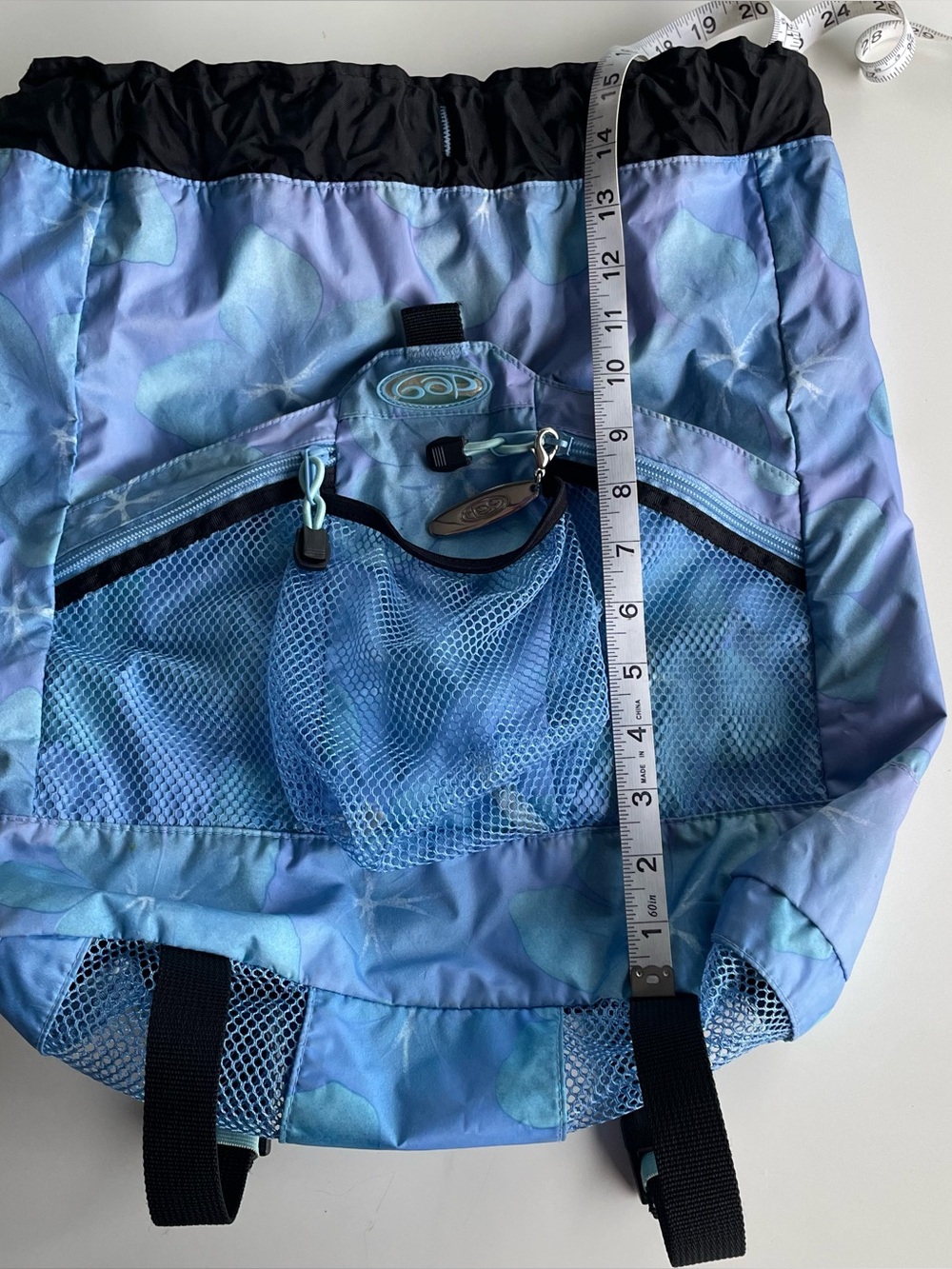 Vintage GAP Beach Backpack Mesh Swim Bag Blue Purple Y2K Drawstring Bag - Picture 8 of 8
